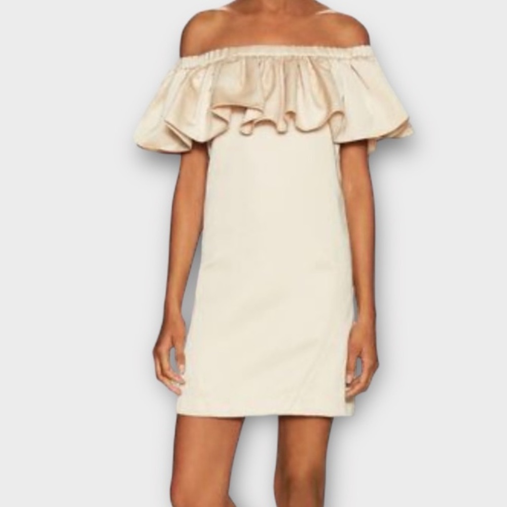 ZAC Zac Posen Women’s Dress Size 6 Off Shoulder Ruffle Mini Structured Neutral